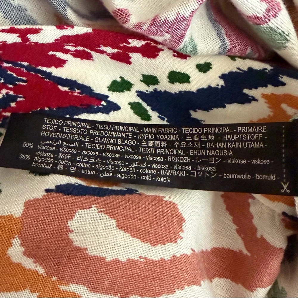 Zara The Hanoi Open Kimono Ikat Print Womens Size Medium Pockets Linen Blend EUC - Picture 8 of 9